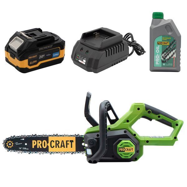 Безщіткова акумуляторна ланцюгова пила Procraft PKA60 &bull; 20 В &bull; 12" шина &bull; АКБ 4 А&middot;год &bull; Автозмащення ПК111236 фото