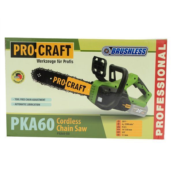 Безщіткова акумуляторна ланцюгова пила Procraft PKA60 &bull; 20 В &bull; 12" шина &bull; АКБ 4 А&middot;год &bull; Автозмащення ПК111236 фото
