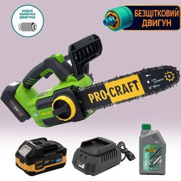 Акумуляторна ланцюгова пила Procraft PKA42Li + 1акб 4Аг Turbo + ЗП charger20/1 + Олива ланцюга 1л ПК204220 фото