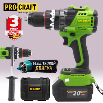 Шуруповерт акумуляторний безщітковий Procraft PA18ProBL (1 АКБ + ЗП) ПК-01818 фото