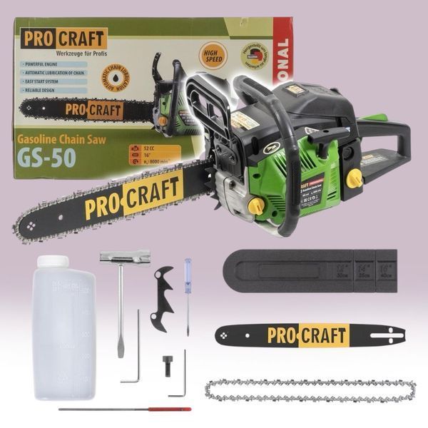 Бензопила Procraft GS50 &bull; 52 см&sup3; &bull; Шина 40см &bull; Двотактний двигун &bull; Антивібрація ПК600501 фото
